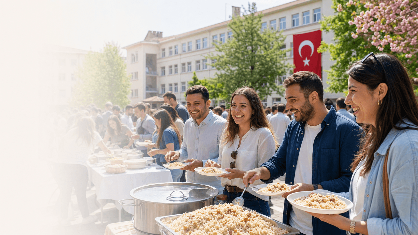 Okul bahçesinde pilav günü buluşması